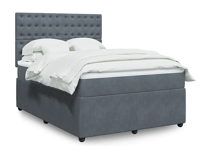 Cama box spring con colchón terciopelo gris oscuro 140x190 cm