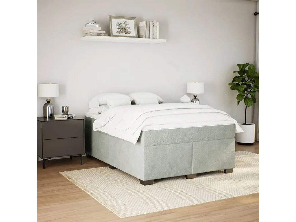 Sommier à lattes de lit et matelas Gris clair 140x190cm Velours