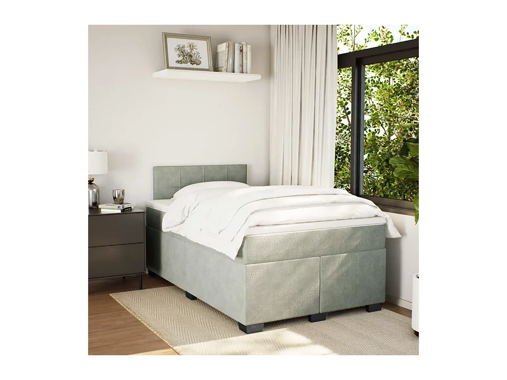 Sommier à lattes de lit et matelas gris clair 120x190cm velours