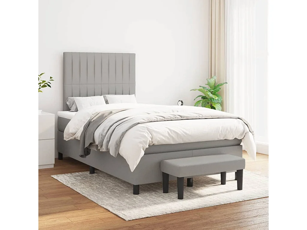 Cama box spring con colchón tela gris claro 120x190 cm