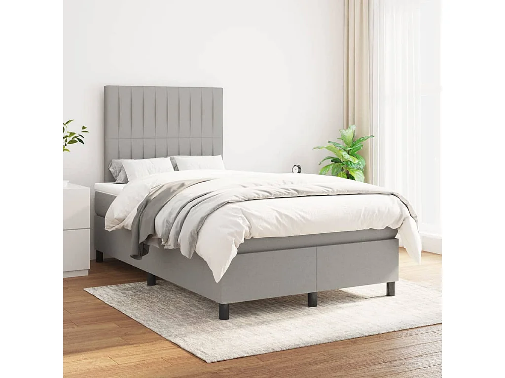 Cama box spring con colchón tela gris claro 120x190 cm