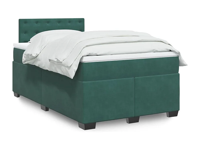 Cama boxspring com colchão 120x200 cm veludo verde-escuro