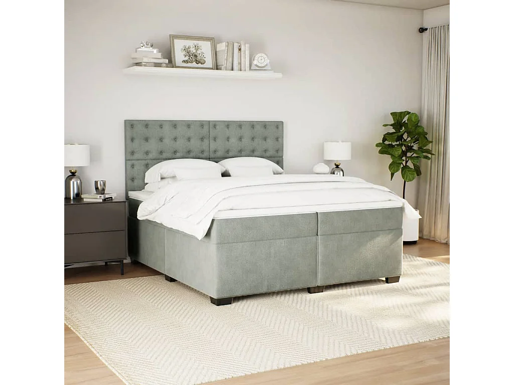 Sommier à lattes de lit et matelas Gris clair 200x200cm Velours