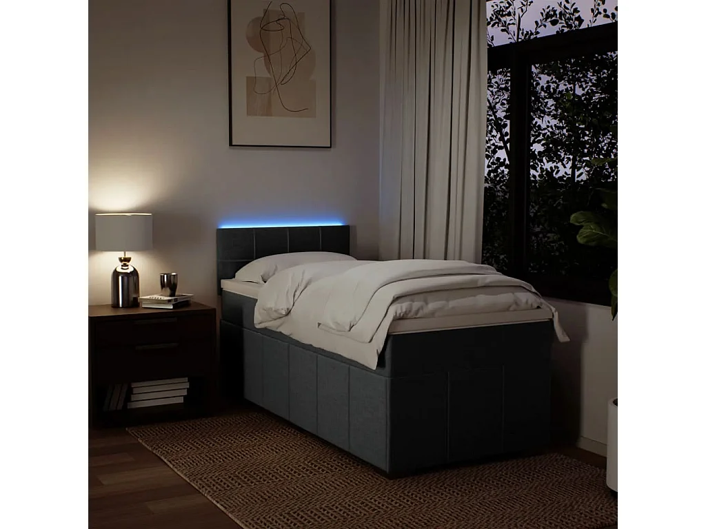 Sommier à lattes de lit et matelas Gris foncé 90x190 cm Tissu