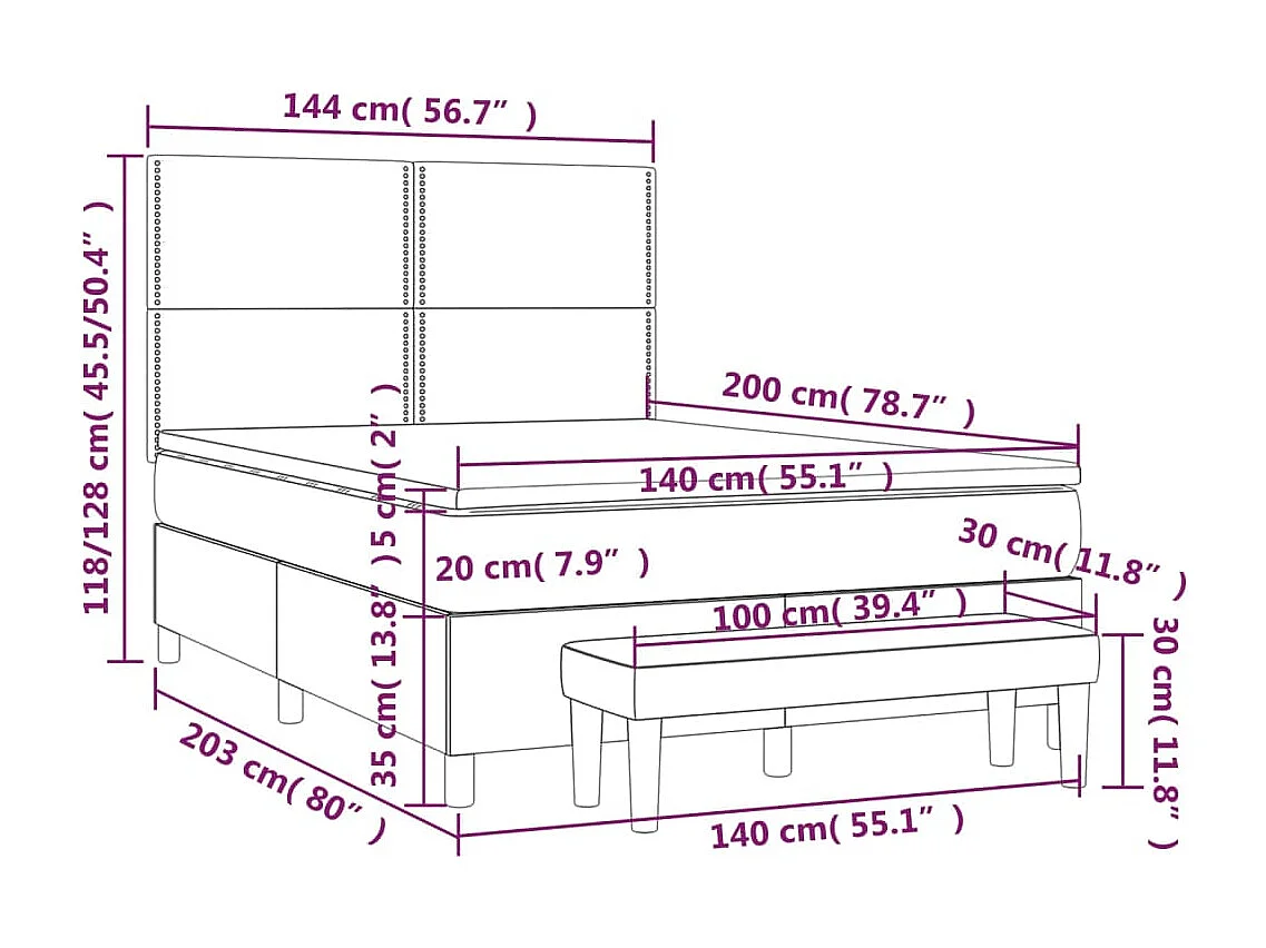 Giroletto a Molle con Materasso Blu Scuro 140x200 cm in Velluto