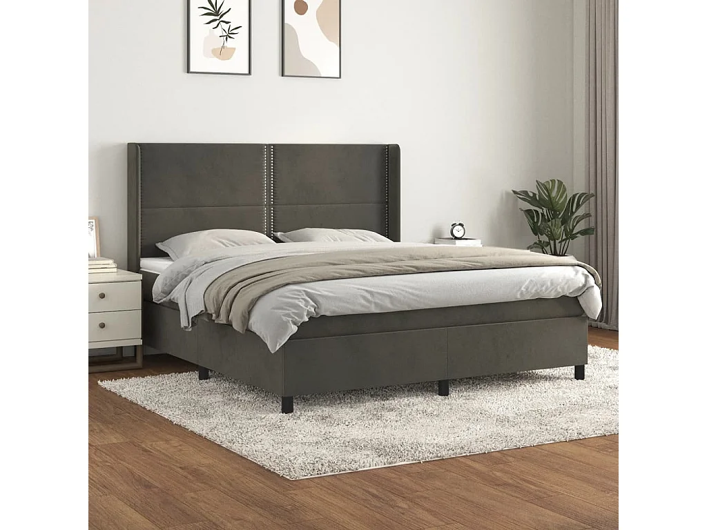 Cama box spring con colchón terciopelo gris oscuro 160x200 cm