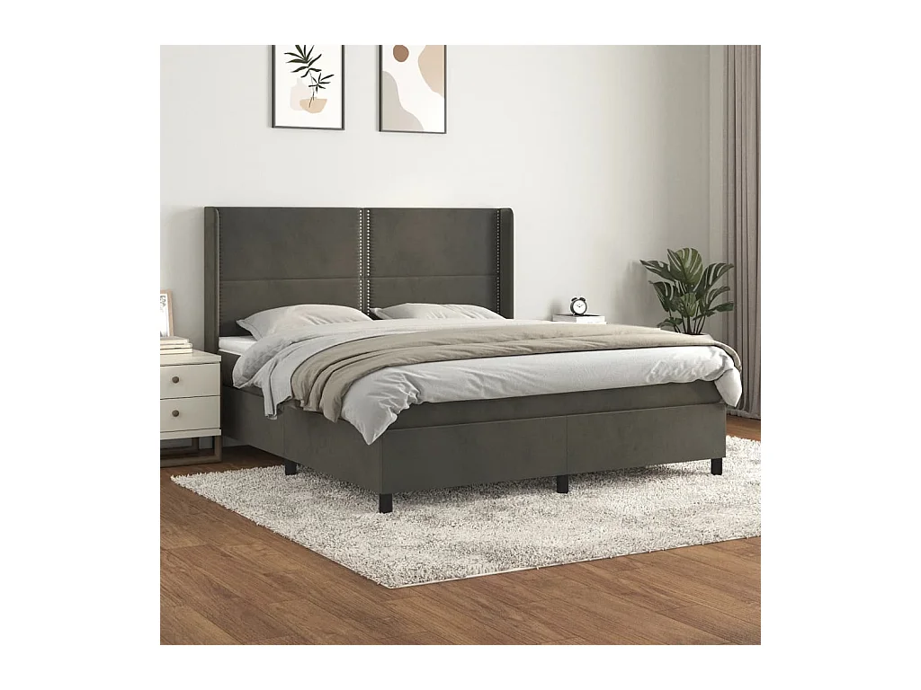 Giroletto a Molle con Materasso Grigio Scuro 160x200 cm Velluto