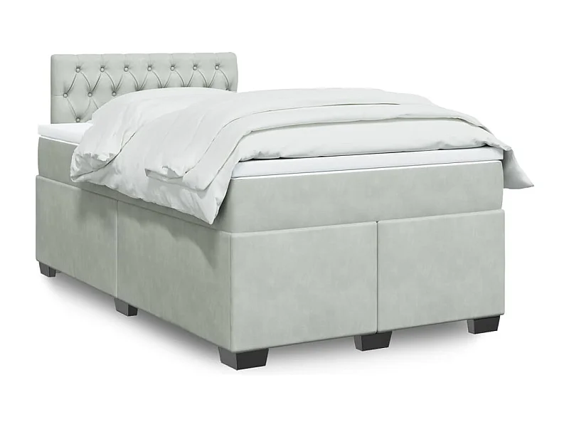 Cama box spring con colchón terciopelo gris claro 120x190 cm