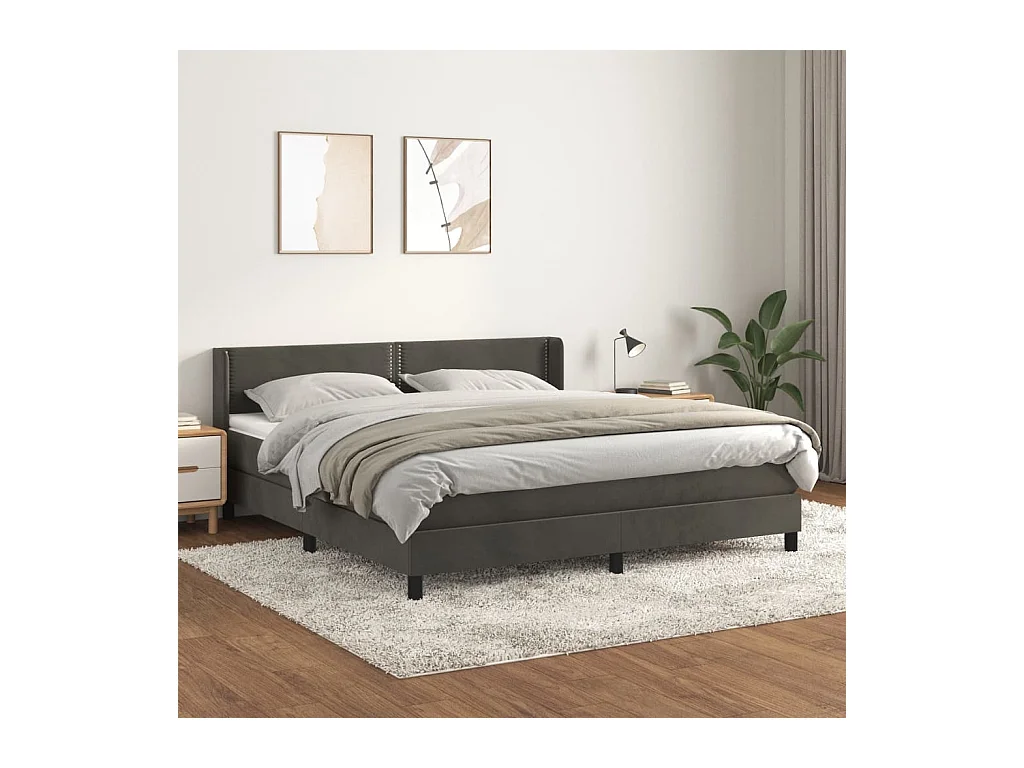 Giroletto a Molle con Materasso Grigio Scuro 160x200 cm Velluto