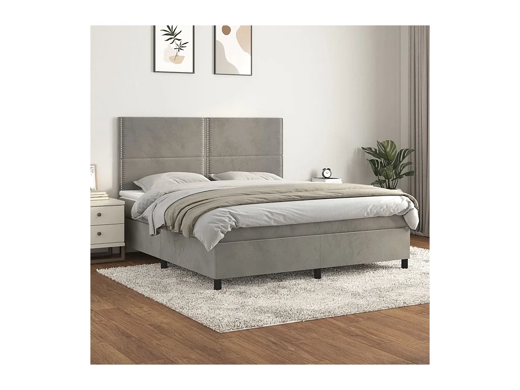 Giroletto a Molle con Materasso Grigio Chiaro 160x200cm Velluto