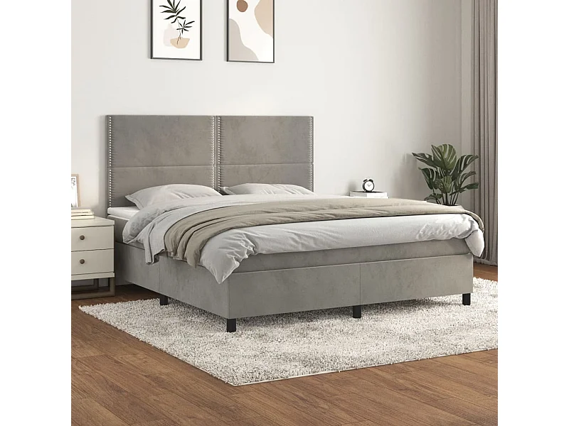Sommier à lattes de lit et matelas Gris clair 160x200cm Velours