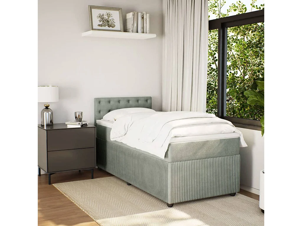 Giroletto a Molle con Materasso Grigio Chiaro 100x200cm Velluto