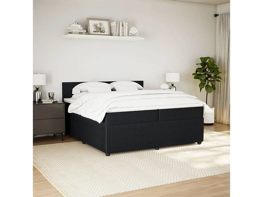 Giroletto a Molle con Materasso Nero 200x200 cm in Velluto