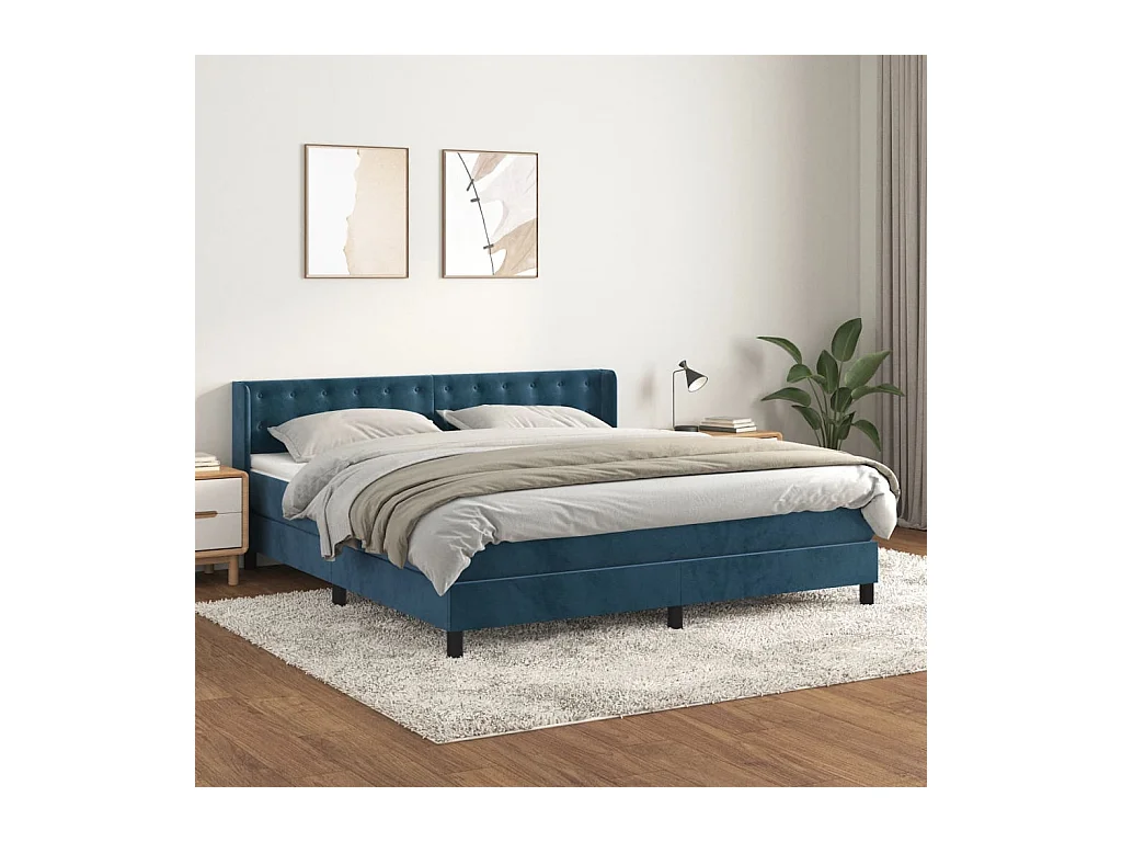 Sommier à lattes de lit et matelas Bleu foncé 180x200cm Velours