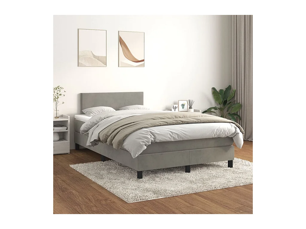 Giroletto a Molle con Materasso Grigio Chiaro 120x200cm Velluto