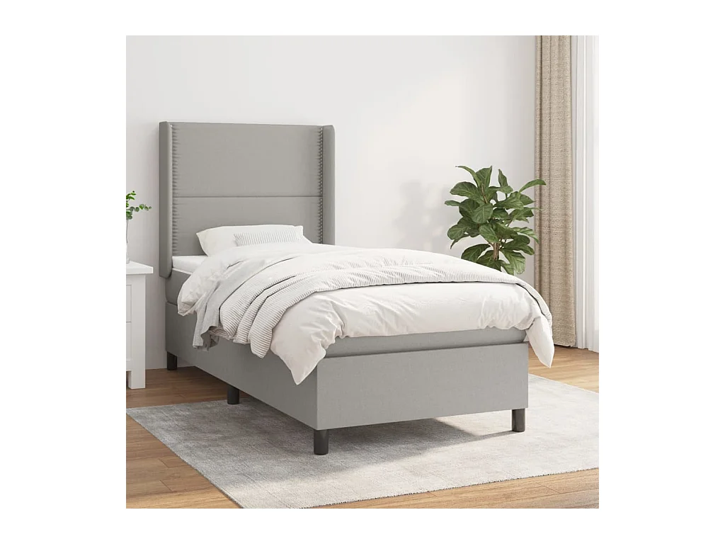 Boxspringbett mit Matratze Hellgrau 90x190 cm Stoff