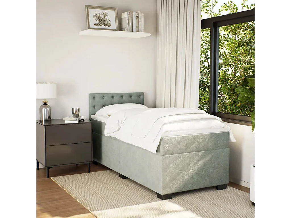 Cama box spring con colchón terciopelo gris claro 100x200 cm