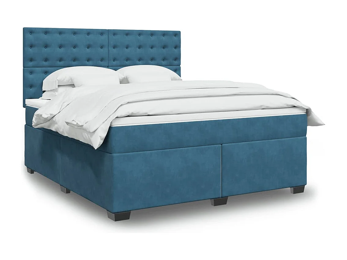 Cama box spring con colchón terciopelo azul 180x200 cm