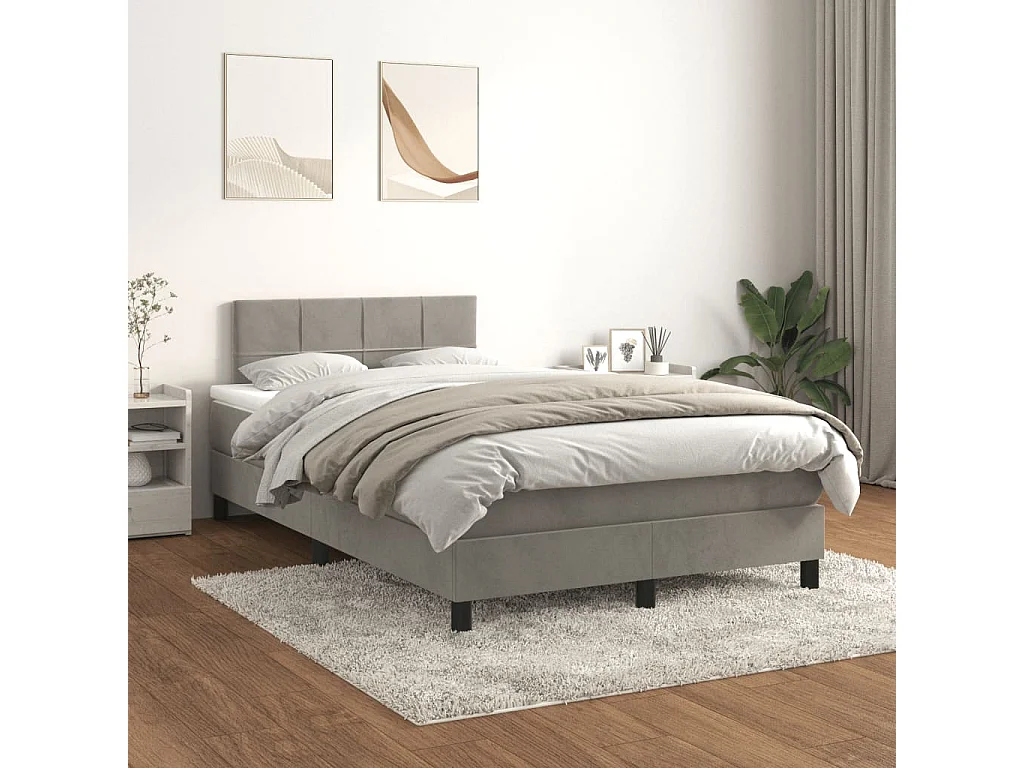 Sommier à lattes de lit et matelas gris clair 120x190cm velours