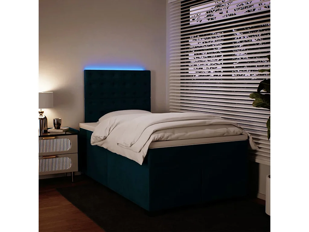 Cama box spring con colchón terciopelo azul 120x190 cm
