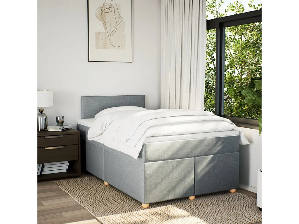 Cama boxspring com colchão 120x190 cm tecido cinzento-claro