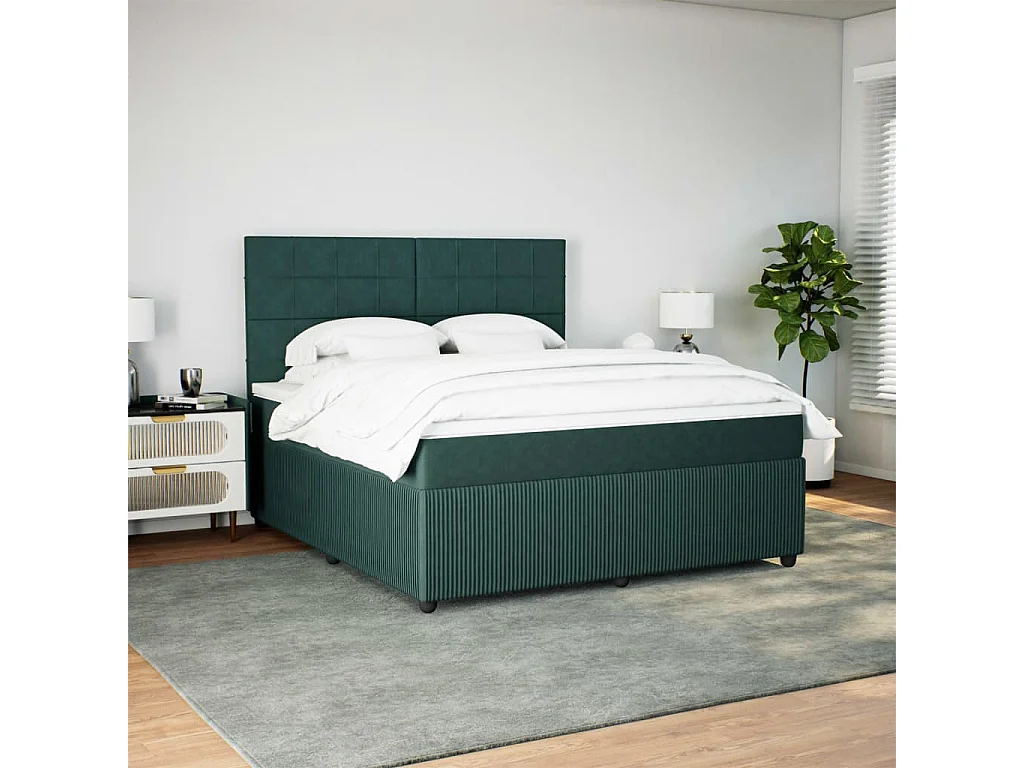 Giroletto a Molle con Materasso Verde Scuro 180x200 cm Velluto