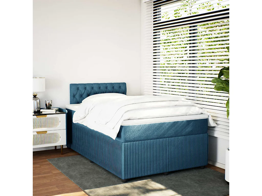 Boxspringbett mit Matratze Blau 120x190 cm Samt