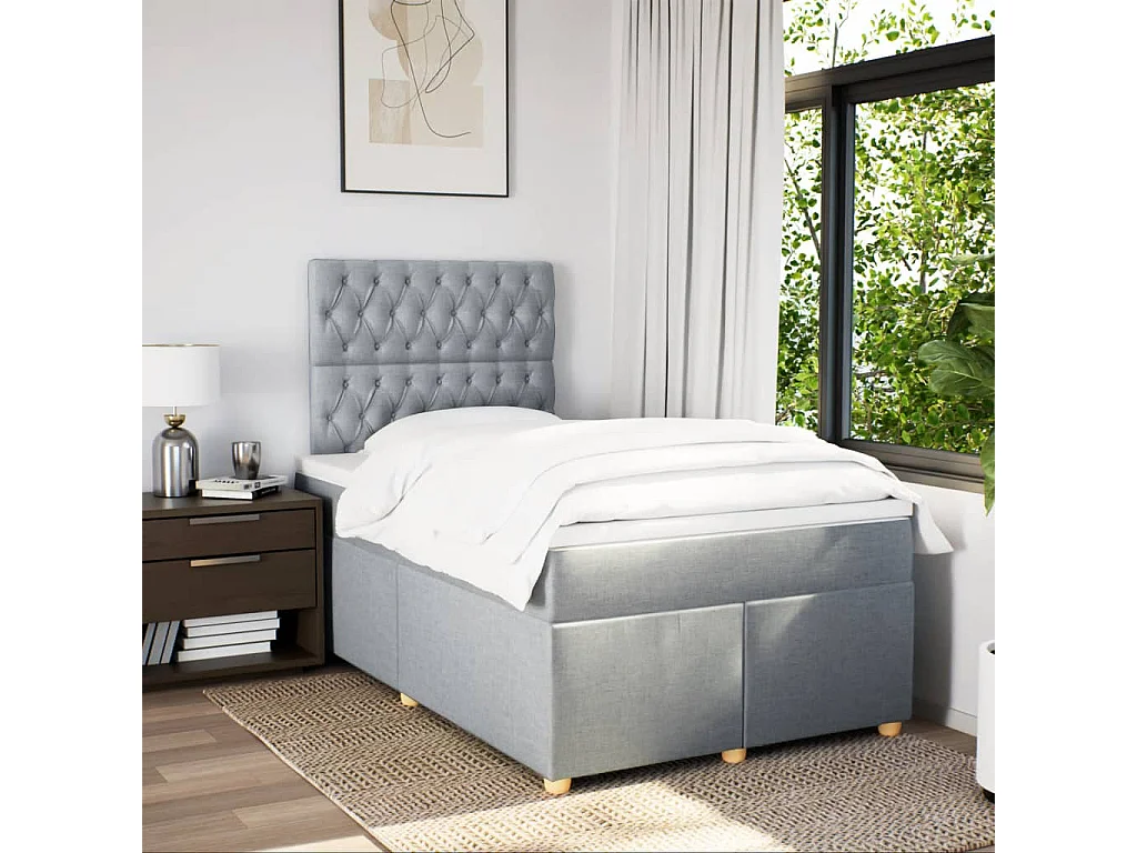 Giroletto a Molle con Materasso Grigio Chiaro 120x190cm Tessuto