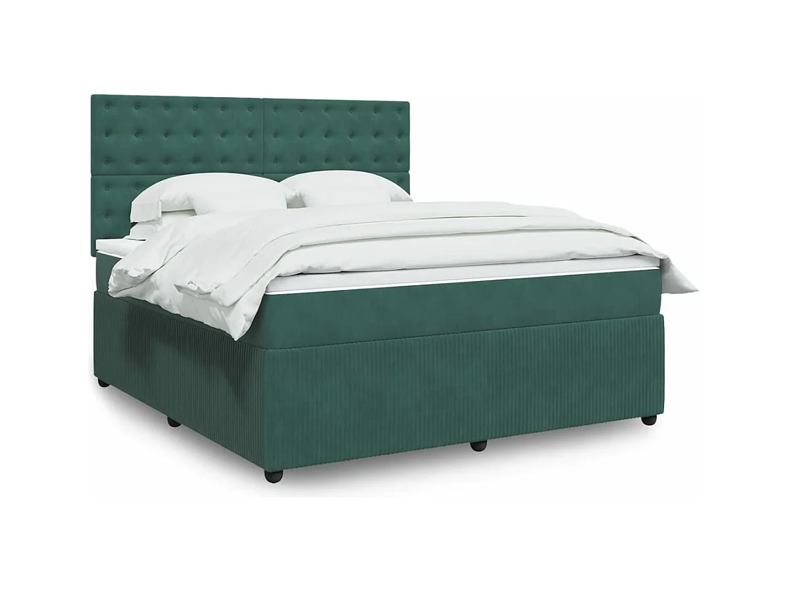 Cama box spring con colchón terciopelo verde oscuro 180x200 cm