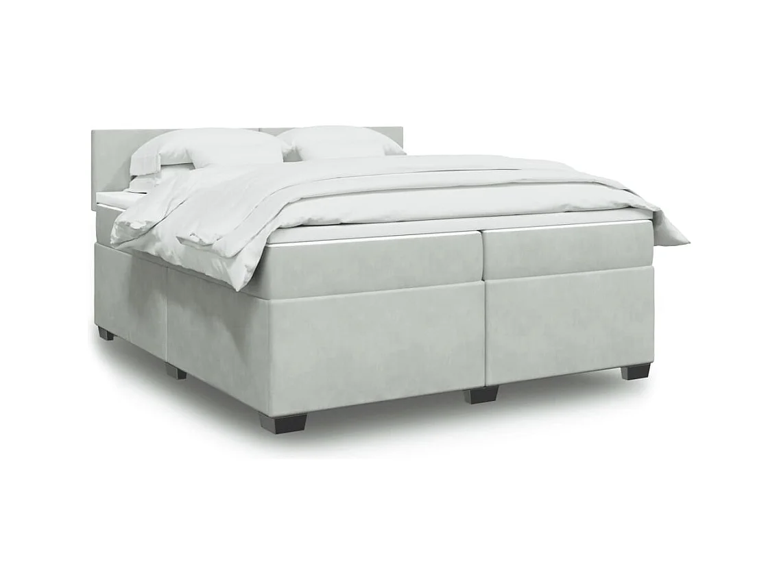 Cama box spring con colchón terciopelo gris claro 200x200 cm