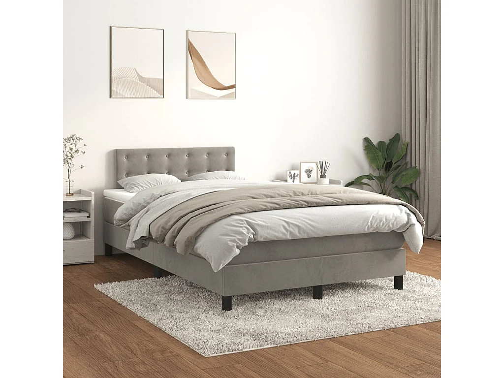 Sommier à lattes de lit et matelas gris clair 120x190cm velours