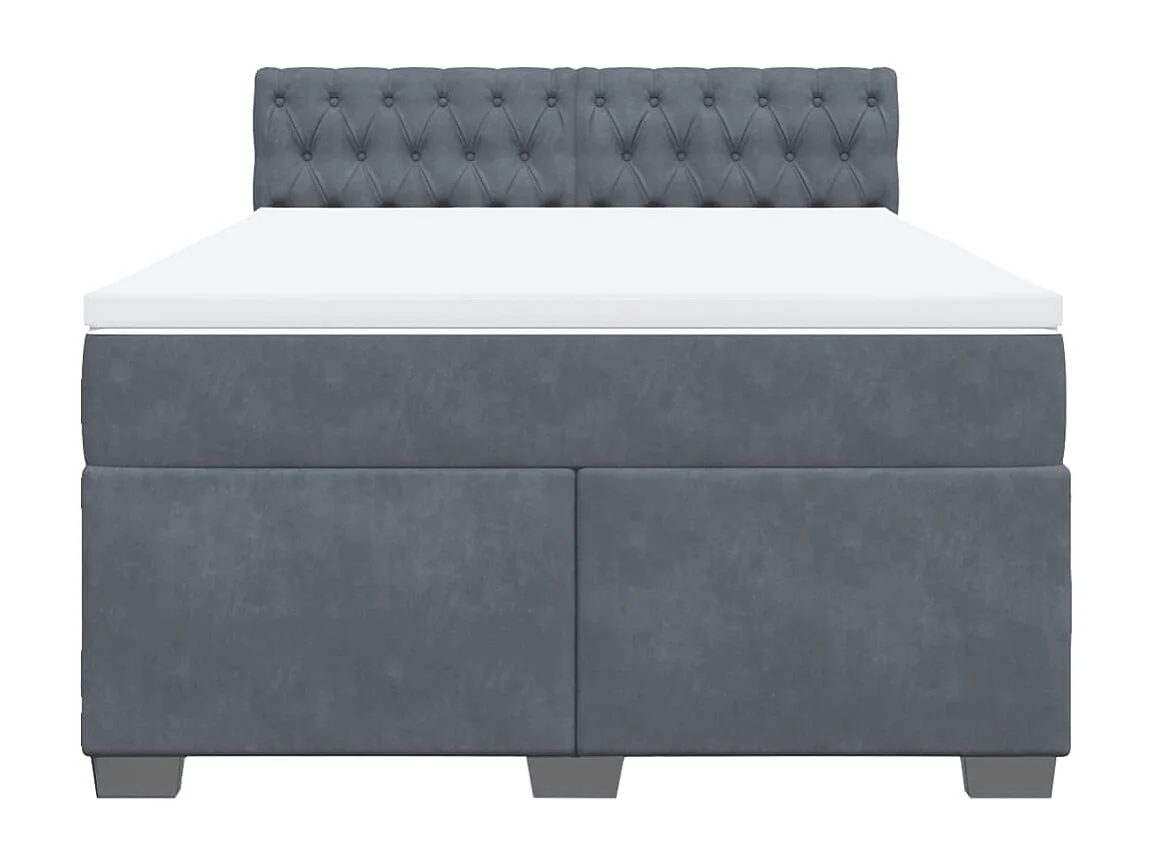 Cama box spring con colchón terciopelo gris oscuro 140x190 cm