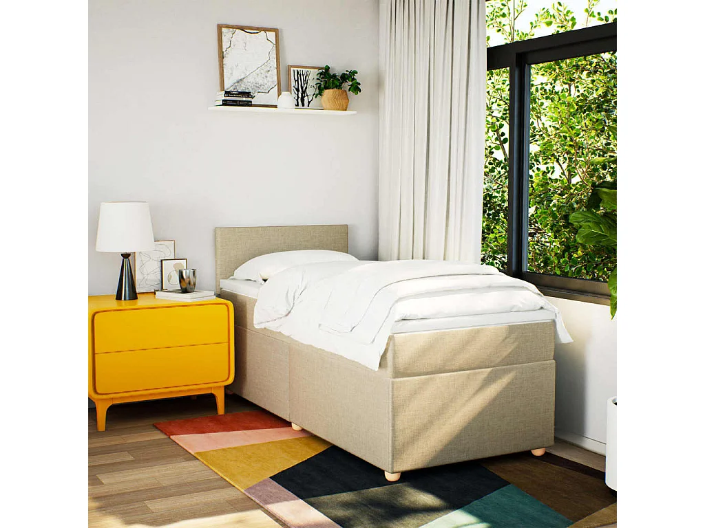 Sommier à lattes de lit et matelas Crème 90x190 cm Tissu