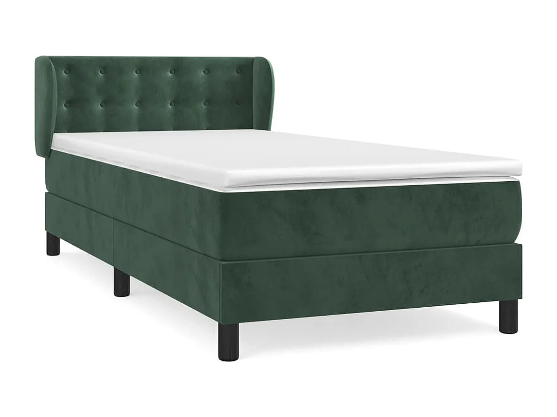 Cama box spring con colchón terciopelo verde oscuro 80x200 cm