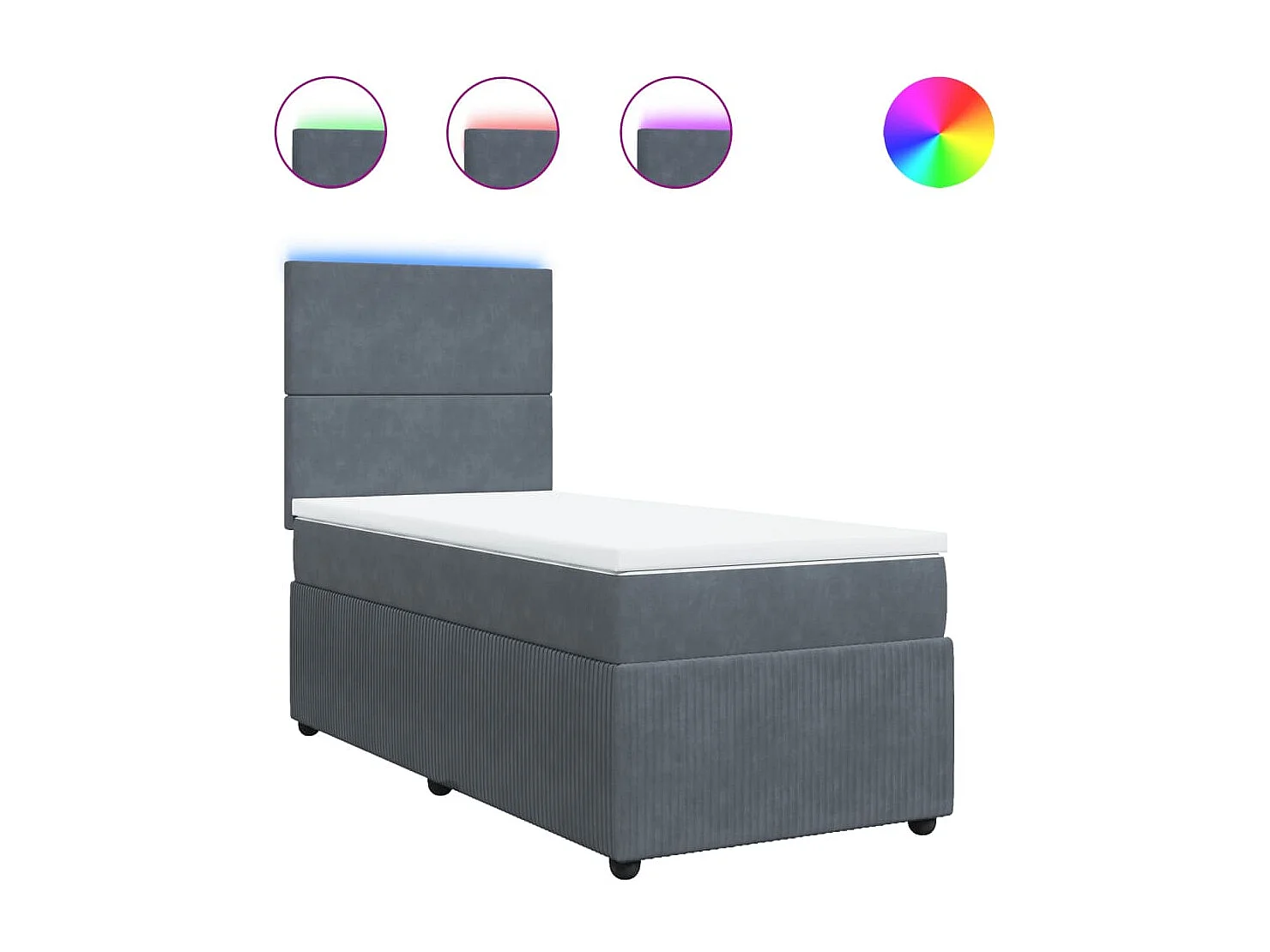 Cama box spring con colchón terciopelo gris oscuro 90x190 cm