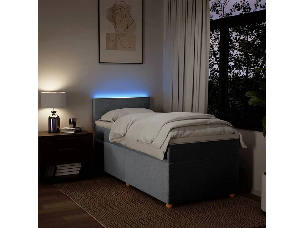 Cama box spring con colchón tela gris claro 90x190 cm