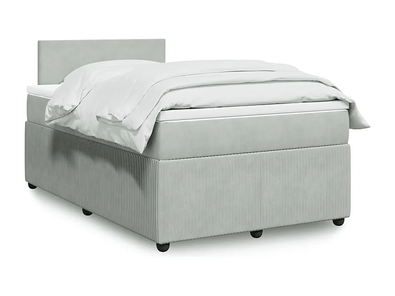 Cama box spring con colchón terciopelo gris claro 120x190 cm