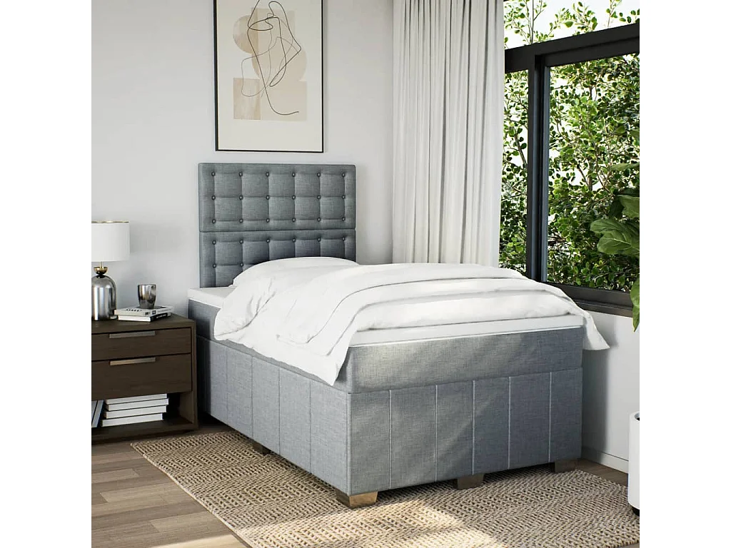 Cama box spring con colchón tela gris claro 120x190 cm