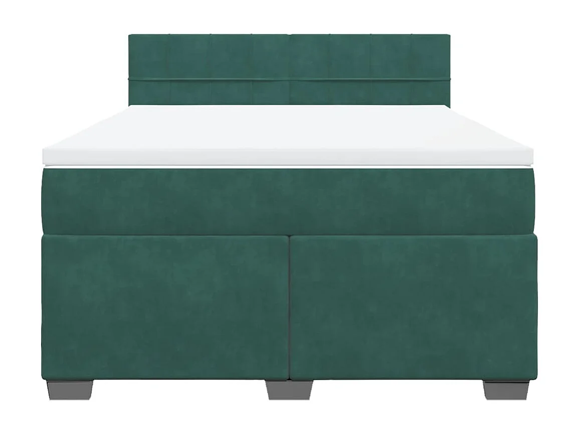 Cama com molas/colchão 160x200 cm veludo verde-escuro