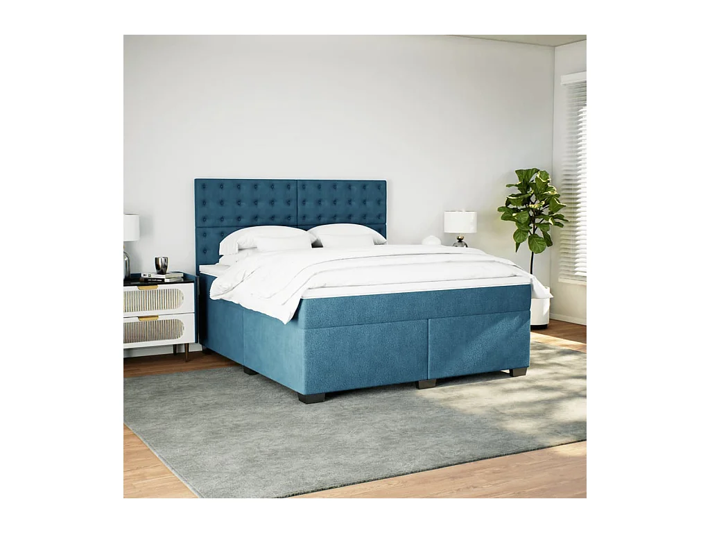 Sommier à lattes de lit et matelas bleu 180x200 cm velours