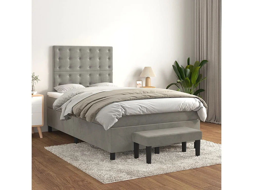 Cama boxspring com colchão 120x190 cm veludo cinzento-claro