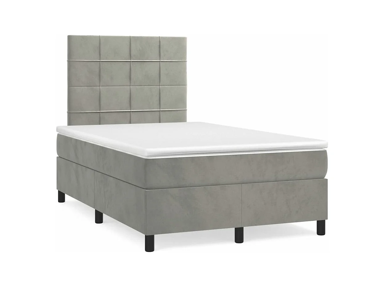 Sommier à lattes de lit et matelas gris clair 120x190cm velours