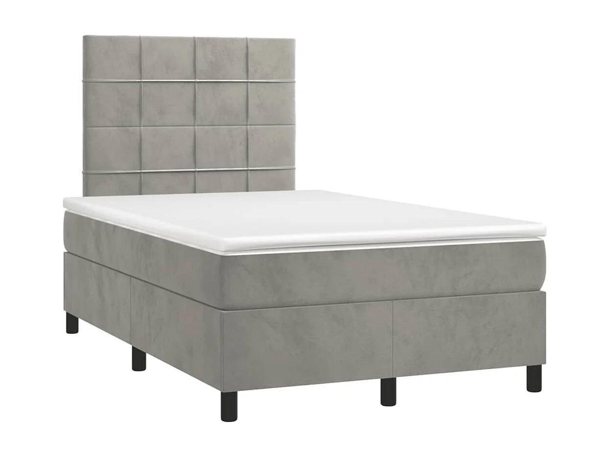 Cama box spring con colchón terciopelo gris claro 120x190 cm