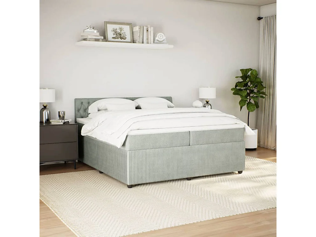Boxspring met matras fluweel lichtgrijs 200x200 cm
