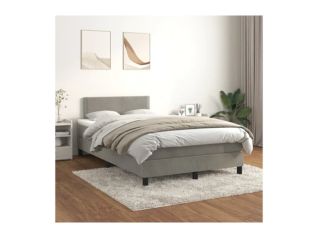 Sommier à lattes de lit et matelas Gris clair 120x200cm Velours