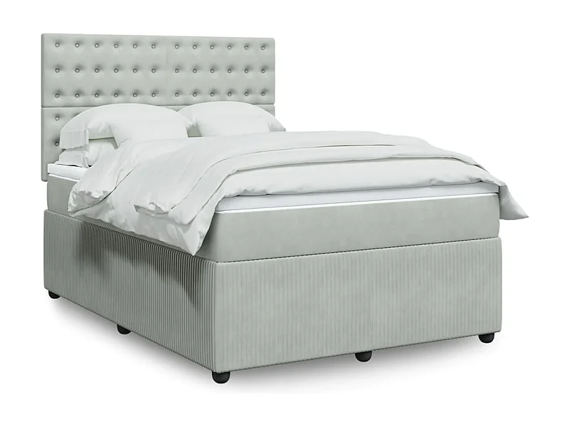 Cama box spring con colchón terciopelo gris claro 160x200 cm