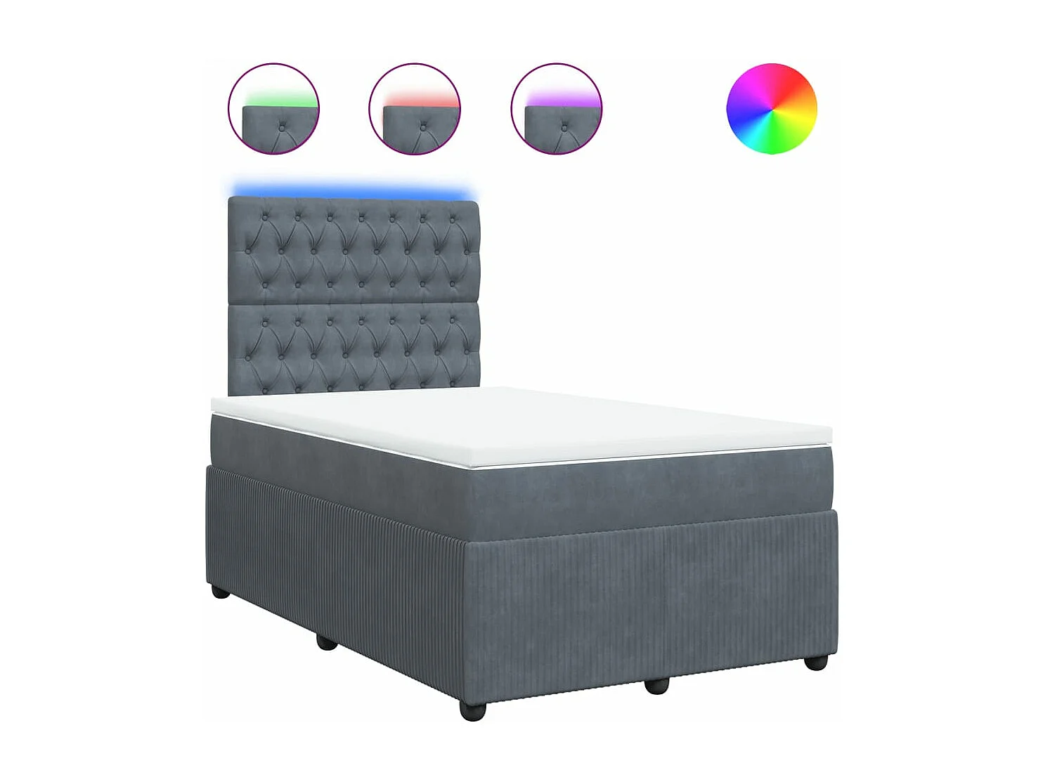 Cama box spring con colchón terciopelo gris oscuro 120x200 cm