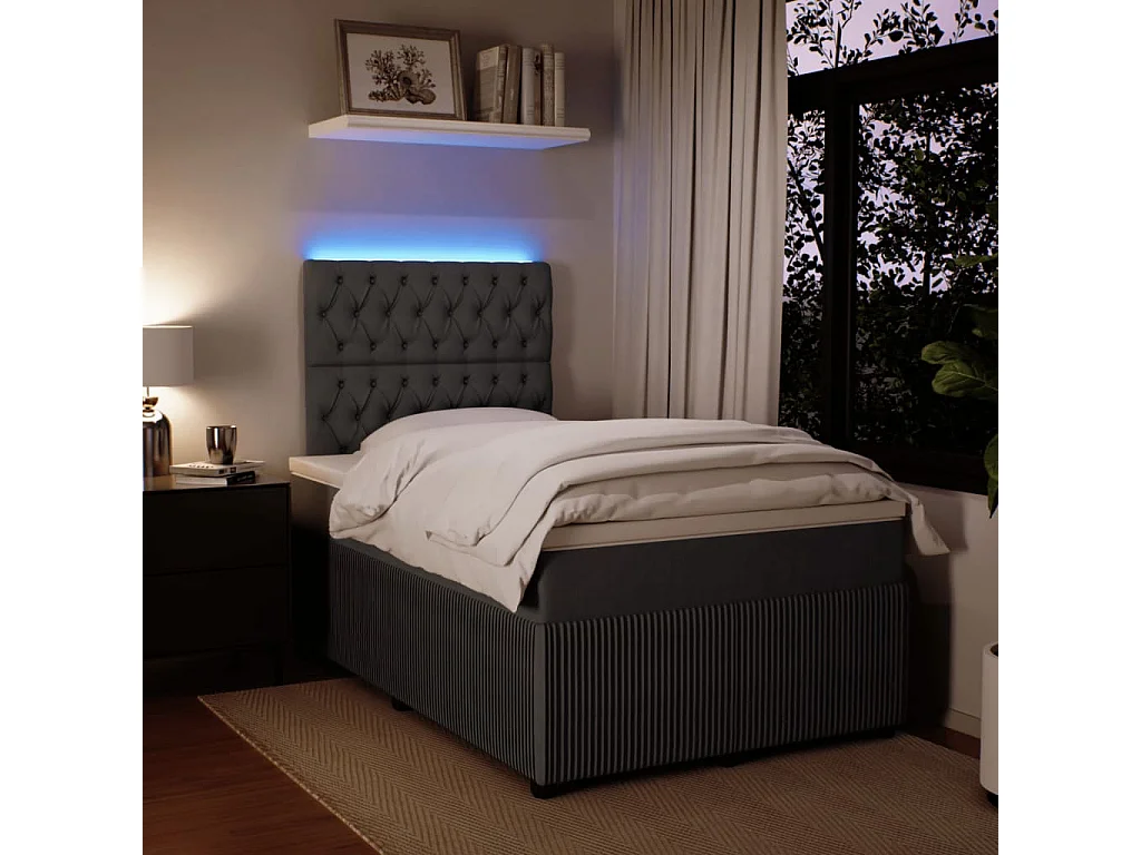 Cama box spring con colchón terciopelo gris oscuro 120x200 cm
