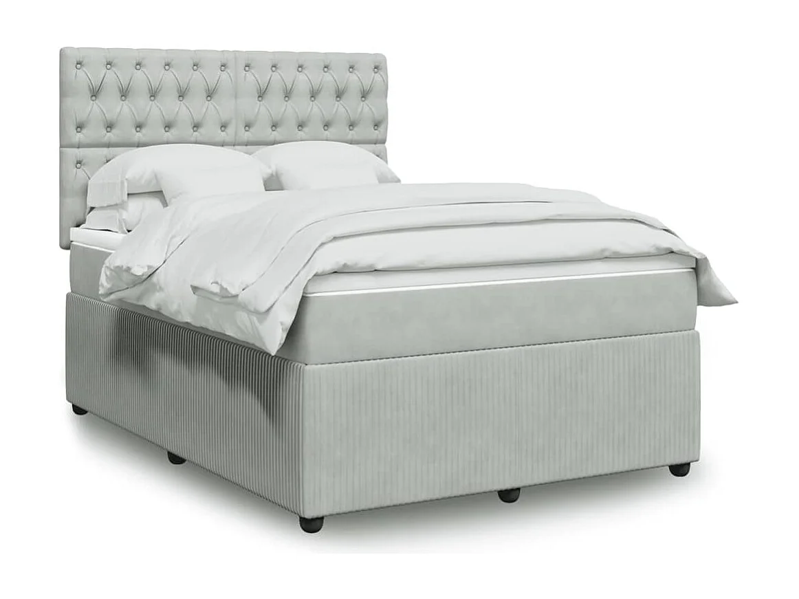 Cama com molas/colchão 140x190 cm veludo cinzento-claro