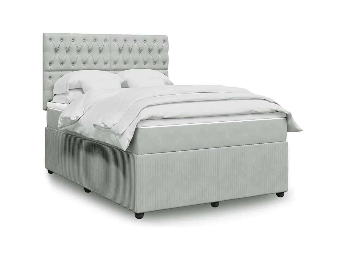 Giroletto a Molle con Materasso Grigio Chiaro 140x190cm Velluto